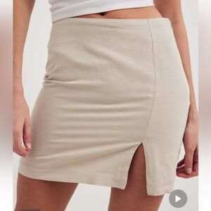Nakd linen mix slit detail mini skirt beige 36